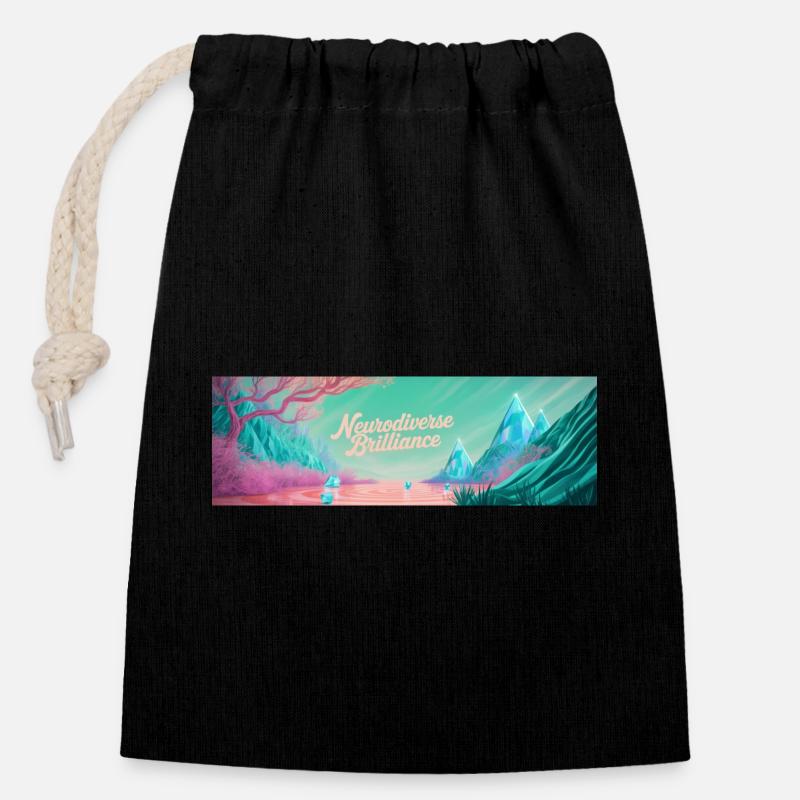 Neurodiversité Brillance - Sac cadeau en coton avec cordon (14 x 20 cm) - noir