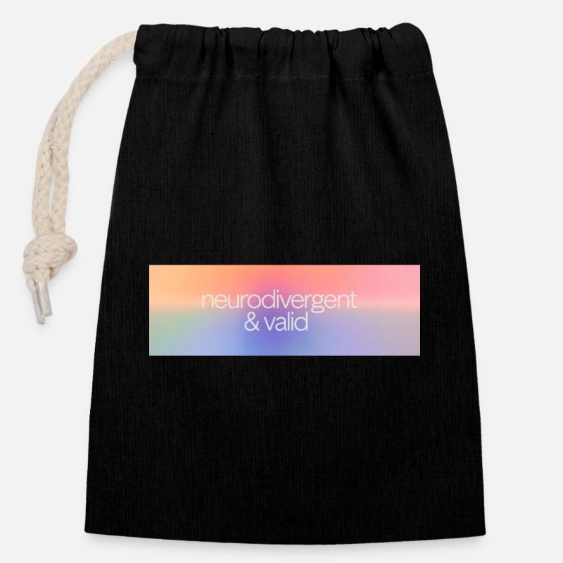 Neurodivergent & valide - Sac cadeau en coton avec cordon (14 x 20 cm) - noir