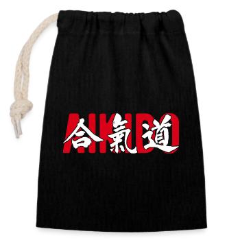Aïkido Arène d’arts martiaux Dojo Kanji Japon - Sac cadeau en coton avec cordon (14 x 20 cm) - noir - Devant