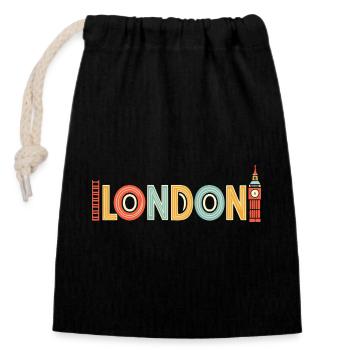 Mehrfarbiges Retro-London - Verschließbarer Geschenkbeutel aus Baumwolle (14x20cm) - Schwarz - Vorne