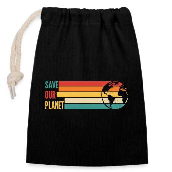 Save Our Planet Shirt Retro Umwelt - Verschließbarer Geschenkbeutel aus Baumwolle (14x20cm) - Schwarz - Vorne