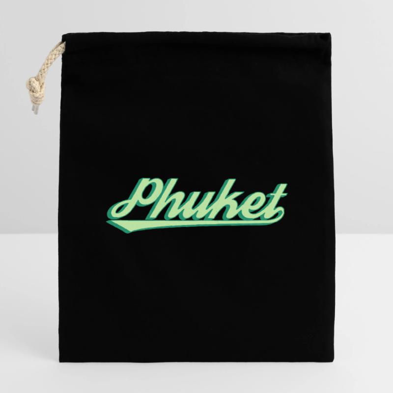Phuket Retro Coastal Script Closable cotton gift bag (14x20cm)
