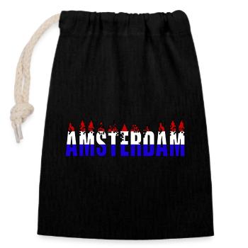 Amsterdam Holland Niederlande Schrift - Verschließbarer Geschenkbeutel aus Baumwolle (14x20cm) - Schwarz - Vorne
