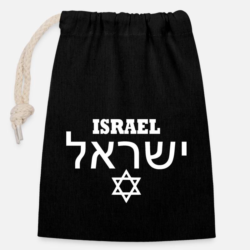 Israel - Closable cotton gift bag (14x20cm) - black