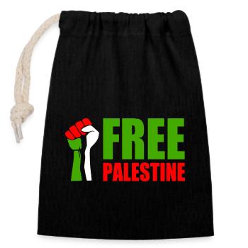 Free palestine - Verschließbarer Geschenkbeutel aus Baumwolle (14x20cm) - Schwarz - Vorne
