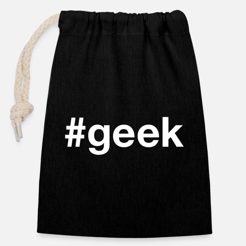 GEEK Hashtag - Sac cadeau en coton avec cordon (14 x 20 cm) - noir