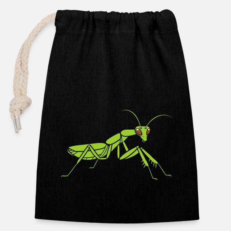 Mante religieuse - Sac cadeau en coton avec cordon (14 x 20 cm) - noir