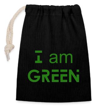 I am GREEN - Umweltbewusstsein - Verschließbarer Geschenkbeutel aus Baumwolle (14x20cm) - Schwarz - Vorne
