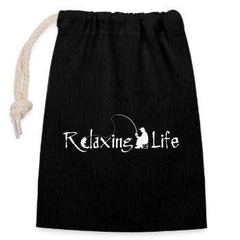 Vie relaxante Silhouette de pêcheur - Sac cadeau en coton avec cordon (14 x 20 cm) - noir - Devant