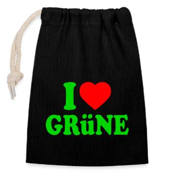 I love green - Closable cotton gift bag (14x20cm) - black - Front