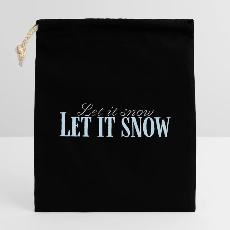 Let It Snow Script Bleu Glacé Sac cadeau en coton avec cordon (14 x 20 cm)