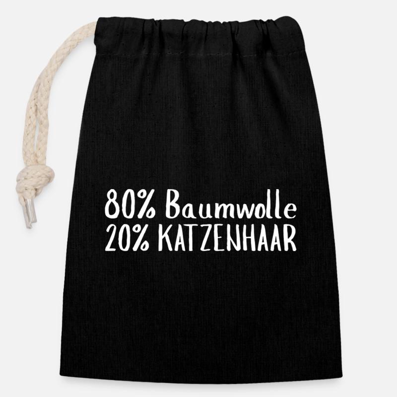 80% Baumwolle 20% Katzenhaar – Spuren – Sprüche – Katze - Verschließbarer Geschenkbeutel aus Baumwolle (14x20cm) - Schwarz