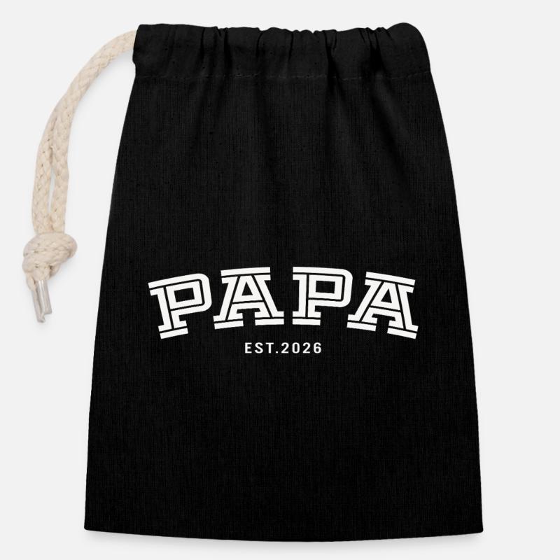 Papa Est. 2026 - Verschließbarer Geschenkbeutel aus Baumwolle (14x20cm) - Schwarz