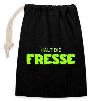 Halt die Fresse - Cooler Spruch - Verschließbarer Geschenkbeutel aus Baumwolle (14x20cm) - Schwarz - Vorne