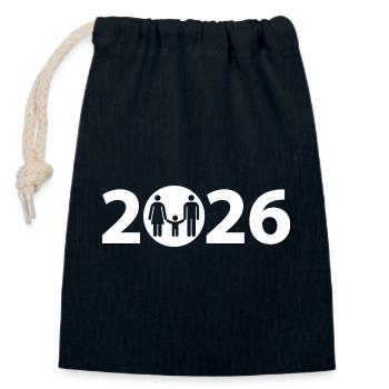 Famille 2026, Célébration familiale 2026, Naissance 2026 - Sac cadeau en coton avec cordon (14 x 20 cm) - bleu marine - Devant