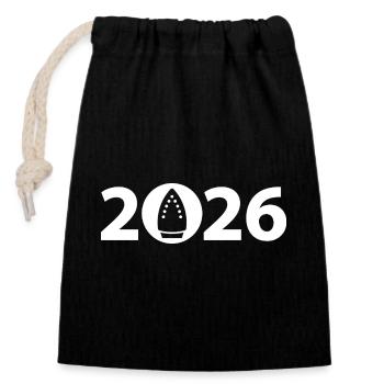 Ironing 2026, Ironing 2026 - Closable cotton gift bag (14x20cm) - black - Front