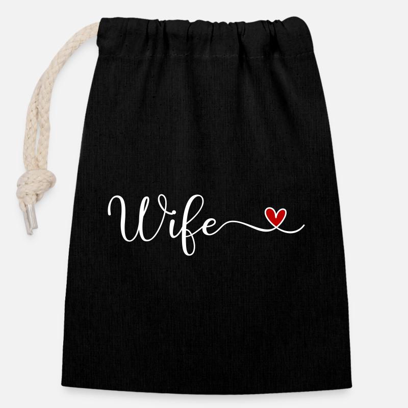 Ehefrau - Verschließbarer Geschenkbeutel aus Baumwolle (14x20cm) - Schwarz