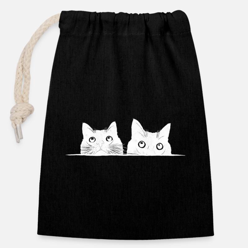 Two peeking cats - Closable cotton gift bag (14x20cm) - black