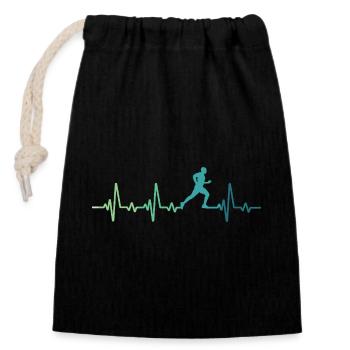 running heartbeat running gift running - Closable cotton gift bag (14x20cm) - black - Front