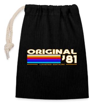 Originaler 81er Vintage Rainbow - Verschließbarer Geschenkbeutel aus Baumwolle (14x20cm) - Schwarz - Vorne