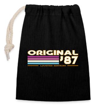 Original 87 Rétro Typo Rayures - Sac cadeau en coton avec cordon (14 x 20 cm) - noir - Devant