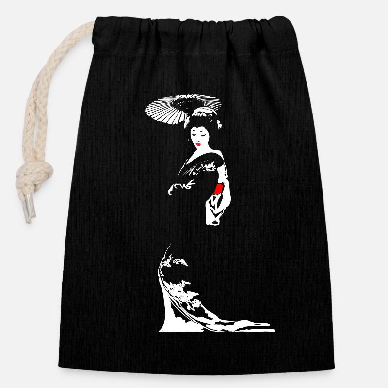 Geisha - Closable cotton gift bag (14x20cm) - black