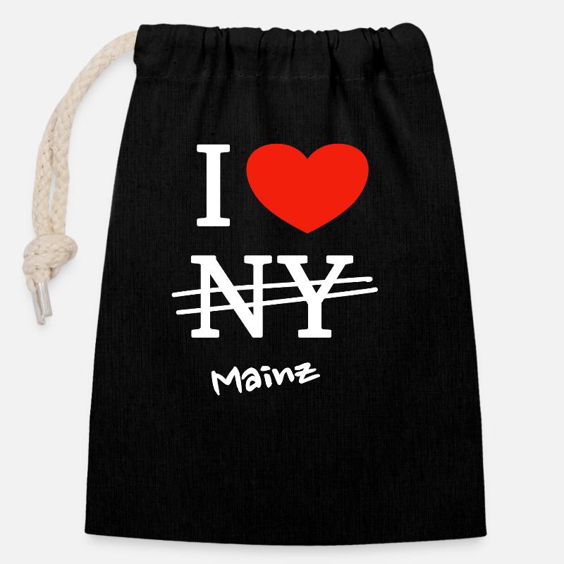 Ich liebe Mainz - I love Mainz - Verschließbarer Geschenkbeutel aus Baumwolle (14x20cm) - Schwarz