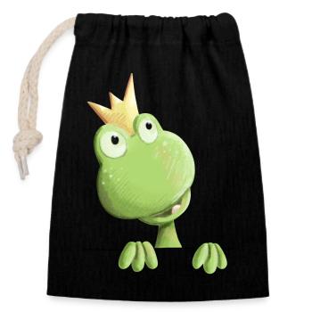 Prince de grenouille douce - dessin animé de grenouille - Sac cadeau en coton avec cordon (14 x 20 cm) - noir - Devant