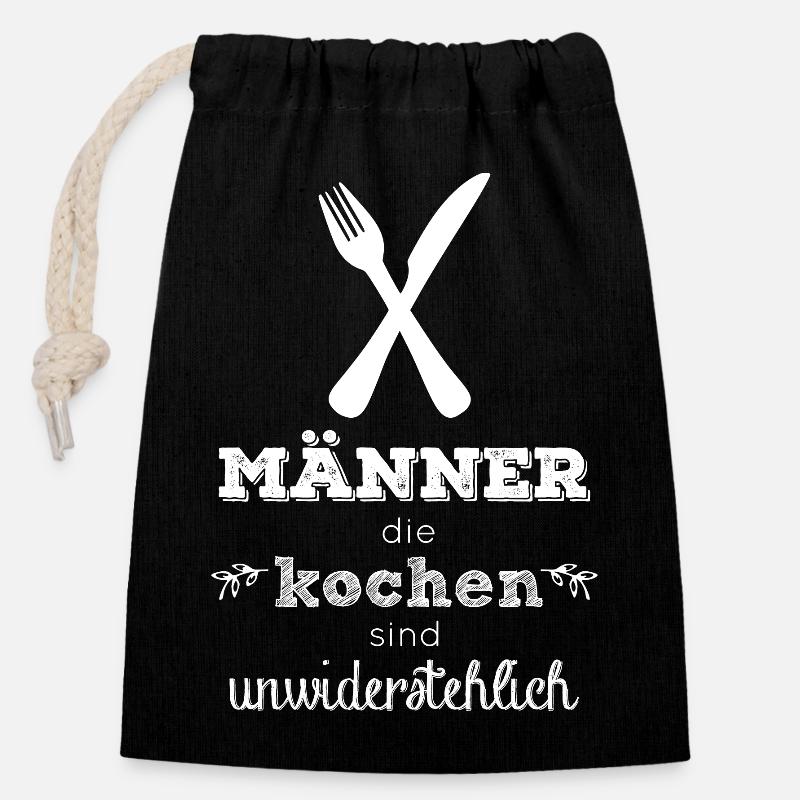 Männer die kochen sind unwiderstehlich - Verschließbarer Geschenkbeutel aus Baumwolle (14x20cm) - Schwarz