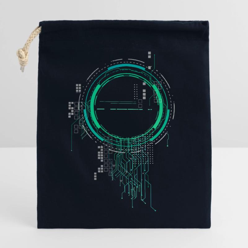 CPU PC PCB Spaceship Code Nerd PC Pixel Coder Closable cotton gift bag (14x20cm)