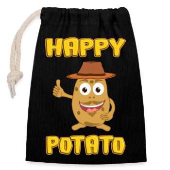 Happy Potato - Bonne pomme de terre - Sac cadeau en coton avec cordon (14 x 20 cm) - noir - Devant