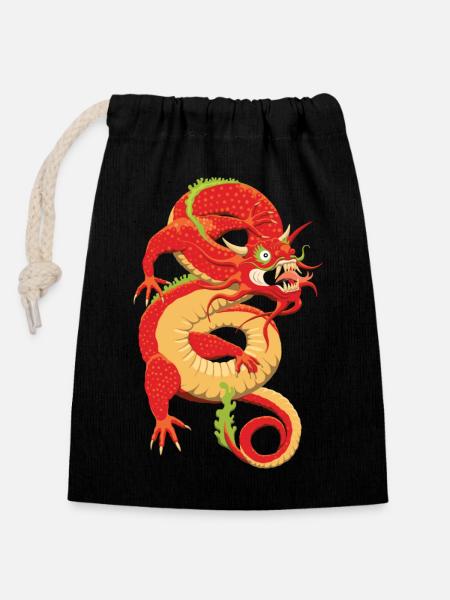 Chinesischer Drache - Verschließbarer Geschenkbeutel aus Baumwolle (14x20cm) - Schwarz