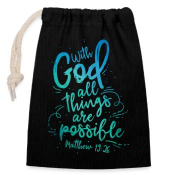 Avec Dieu, tout est possible - Sac cadeau en coton avec cordon (14 x 20 cm) - noir - Devant