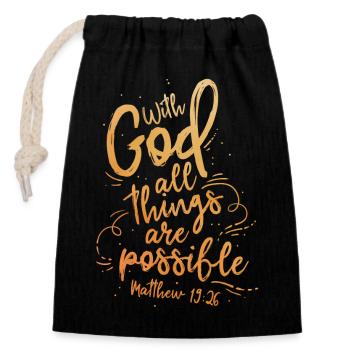 Avec Dieu, tout est possible - Sac cadeau en coton avec cordon (14 x 20 cm) - noir - Devant
