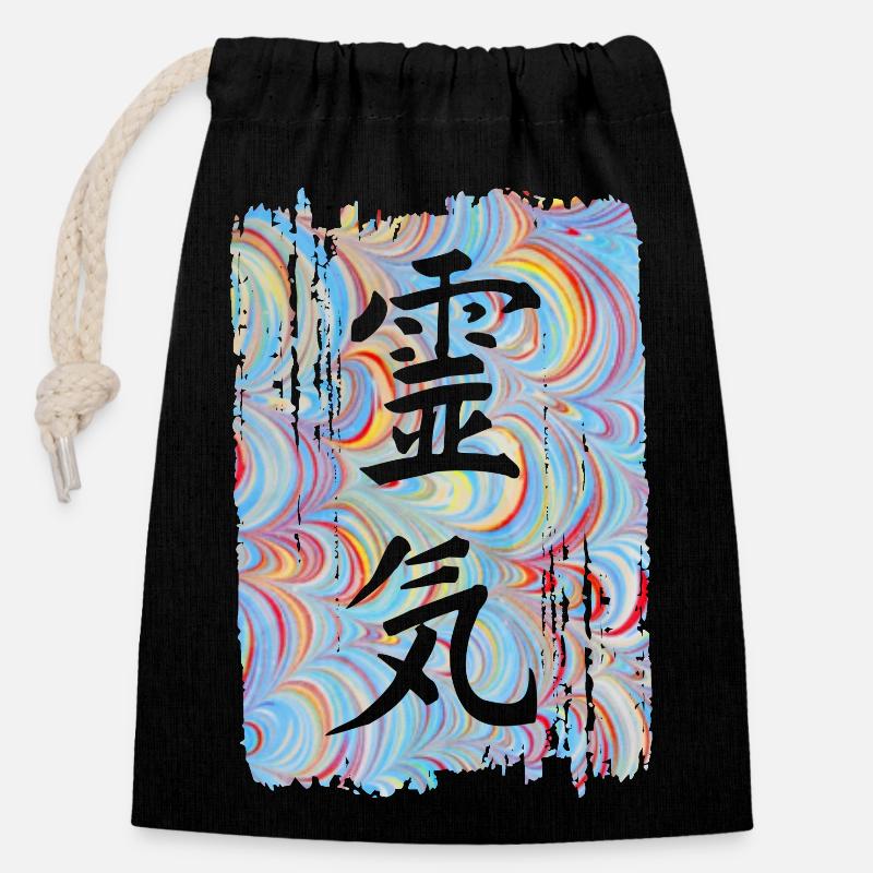 Reiki Japanese E 63 - Closable cotton gift bag (14x20cm) - black