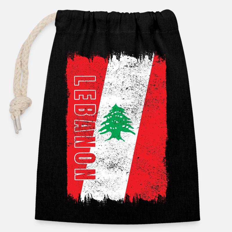 Libanon Vintage Flagge - Verschließbarer Geschenkbeutel aus Baumwolle (14x20cm) - Schwarz