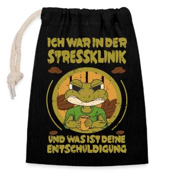 Frog Stress Clinic - Closable cotton gift bag (14x20cm) - black - Front