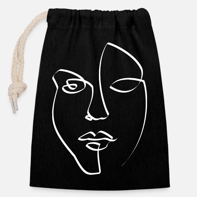 Face - Closable cotton gift bag (14x20cm) - black