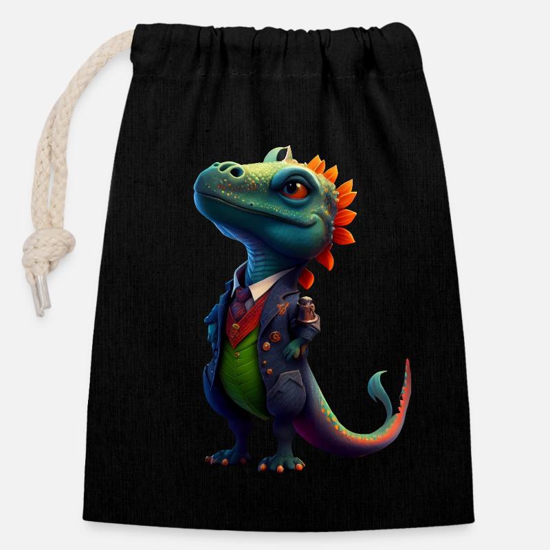 Petit dragon 5 - Sac cadeau en coton avec cordon (14 x 20 cm) - noir