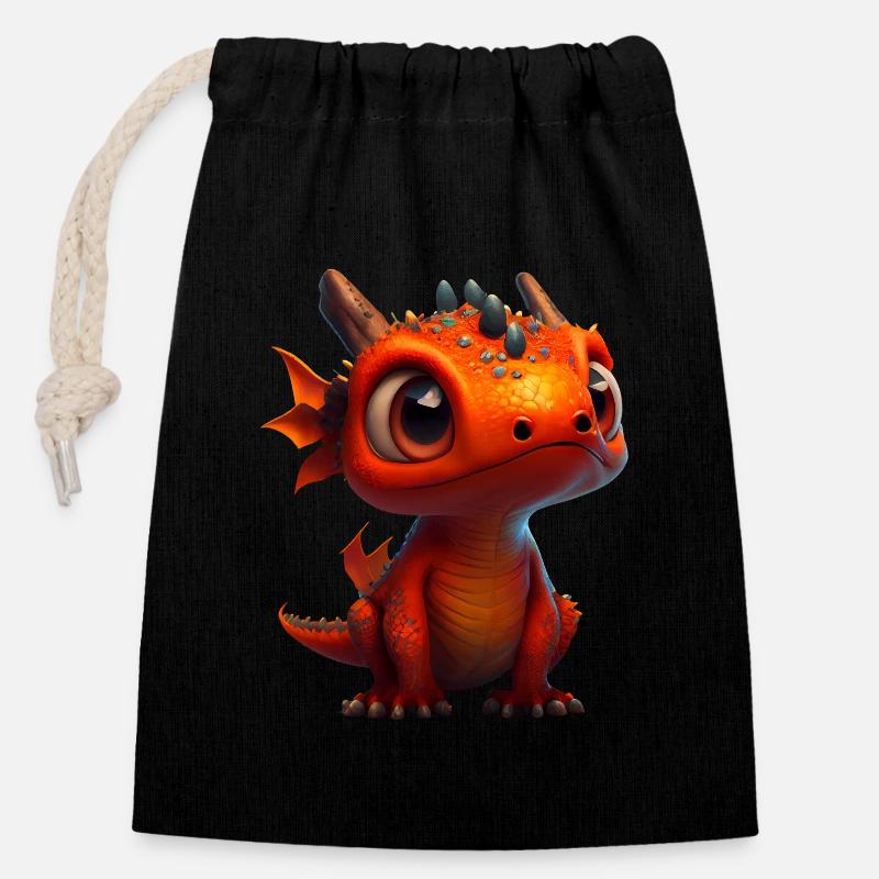 Petit dragon mignon 9 - Sac cadeau en coton avec cordon (14 x 20 cm) - noir