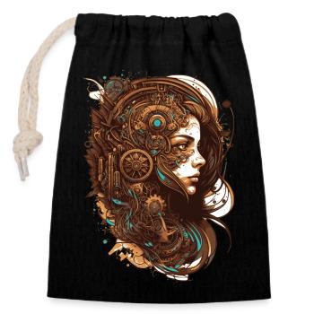 Le Steampunk rencontre une belle femme en style mécanicien - Sac cadeau en coton avec cordon (14 x 20 cm) - noir - Devant