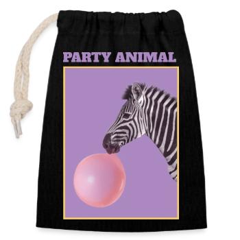 Party Tier Zebra mit Luftballon - Verschließbarer Geschenkbeutel aus Baumwolle (14x20cm) - Schwarz - Vorne