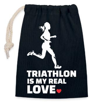 Ich Liebe Triathlon - Verschließbarer Geschenkbeutel aus Baumwolle (14x20cm) - Navy - Vorne