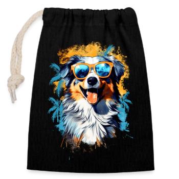 Australian Shepherd - Closable cotton gift bag (14x20cm) - black - Front