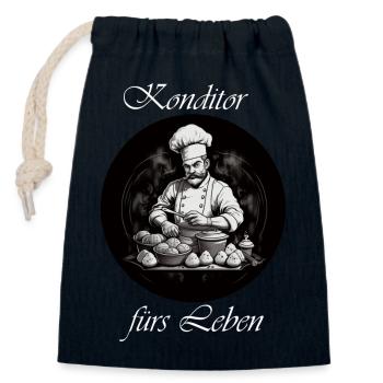 Konditor für Leben weiß - Verschließbarer Geschenkbeutel aus Baumwolle (14x20cm) - Navy - Vorne