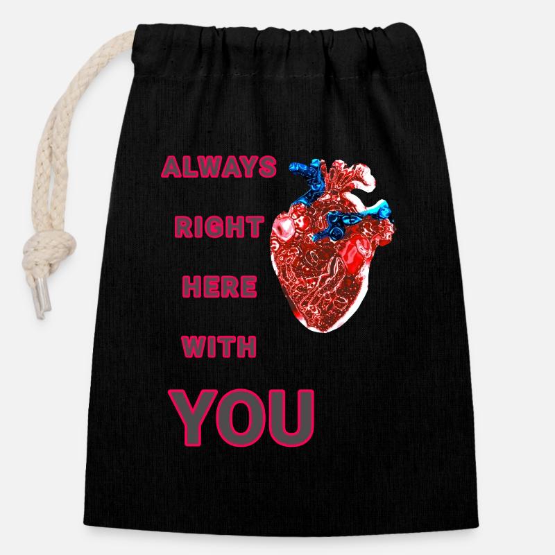Anatomical heart design - Closable cotton gift bag (14x20cm) - black
