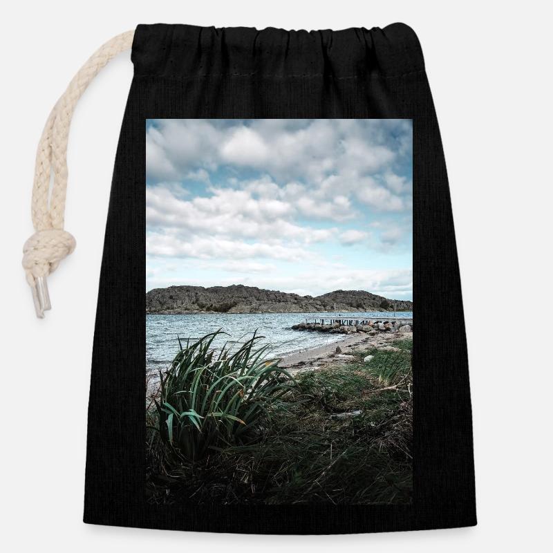 mer - Sac cadeau en coton avec cordon (14 x 20 cm) - noir