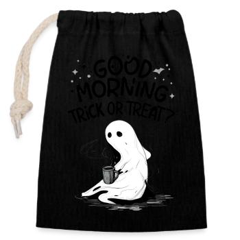 Süßes Gespenst - Good Morning Trick or Treat - Verschließbarer Geschenkbeutel aus Baumwolle (14x20cm) - Schwarz - Vorne