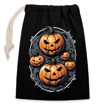 Halloween - Kürbismonster - Verschließbarer Geschenkbeutel aus Baumwolle (14x20cm) - Schwarz - Vorne