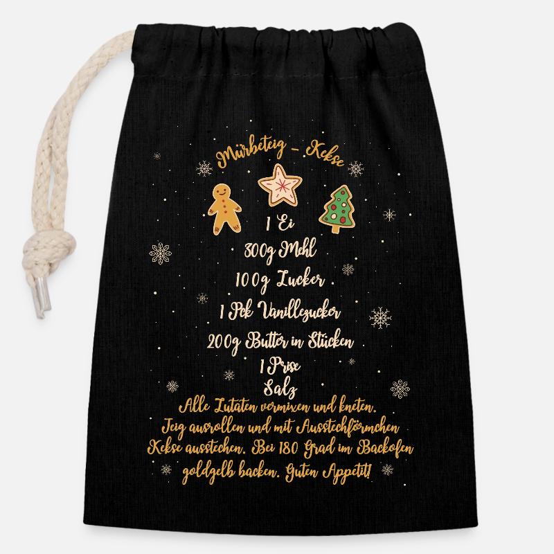 Weihnachtsbaum Plätzchen Kekse Rezept Weihnachten - Verschließbarer Geschenkbeutel aus Baumwolle (14x20cm) - Schwarz
